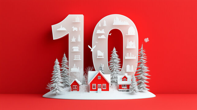 3D Realistic Number Balloons, Festive Decoration Set for Anniversary on red background