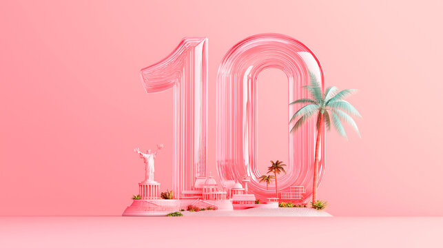 3D Realistic Number Balloons, Festive Decoration Set for Anniversary on red background