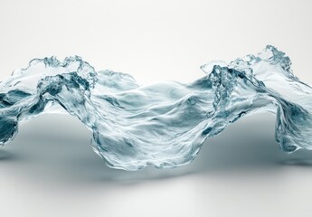 Poster - Digital rendering of a fluid wave capturing the essence of water movements with intricate details, light reflections, and dynamic forms in a minimalist setting