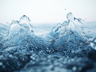 Poster - Dynamic Splashing Water with Intricate Droplet Patterns in a Calm Ocean Setting, Capturing Fluid Motion and Natural Beauty in Stunning Detail