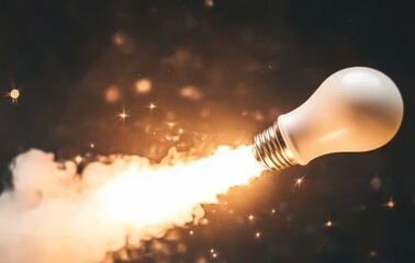 Poster - Light Bulb with Ignition Effect Creating Illuminated Stream Against Dark Background