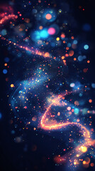 Poster - Vibrant particles dancing, forming luminous bokeh patterns against deep digital darkness