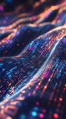 Fototapete - Abstract digital wave of glowing particles flowing smoothly in cyberspace, computer generated background