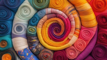 Poster - A colorful spiral of fabric with many different colors