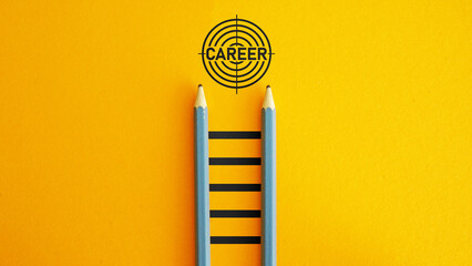 Poster - Personal development and Business career goals. Step by step concept. Ladder leading to career target
