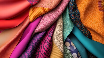 Poster - A pile of colorful fabric with a variety of patterns and colors