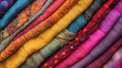 Poster - A pile of colorful scarves stacked on top of each other