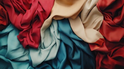 Poster - A bunch of colorful fabric is folded and rolled up