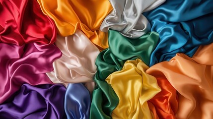 Poster - A colorful pile of fabric with a variety of colors including red, yellow, green