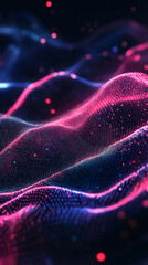 Aufkleber - Pink and blue digital particles wave is flowing on dark background, creating an abstract and futuristic landscape