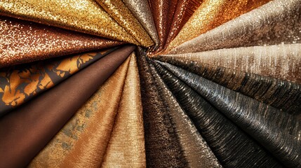 Poster - A row of gold and brown fabrics are displayed in a circular pattern