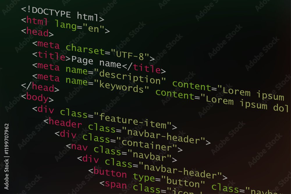 Html code as coding and programming language concept. Source code and ...