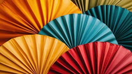 Poster - A colorful array of paper fans are displayed in a row