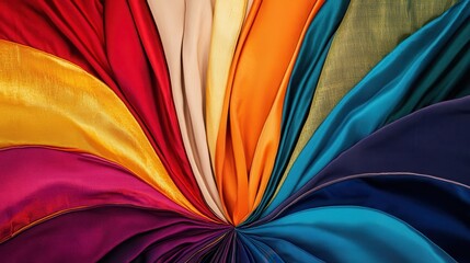 Poster - A colorful array of fabrics, including red, yellow, blue, and green