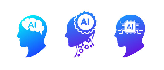 Poster - Creative abstract splash illustration. Human head with purple waves ideas and blue futuristic splashes fantasy flight dynamic vector movement of consciousness.