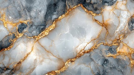 Poster - A close-up of a beautiful marble surface featuring a mix of white, gray, and striking gold veining.