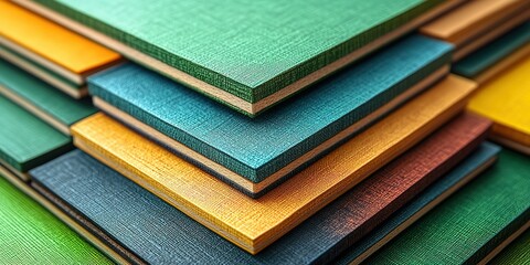 Poster - Colorful layered art materials showcase vibrant textures and hues in a creative workspace