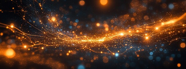 Poster - Colorful abstract light trails create a dynamic visual effect in a dark background illustrating movement and energy
