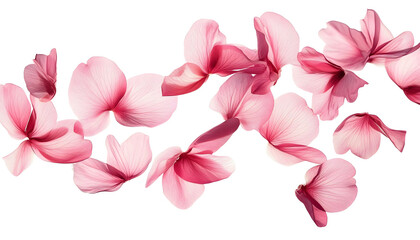 Wall Mural - flying pink petals isolated on transparent background cutout