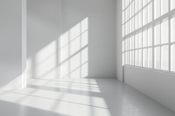 Wall Mural - Vibrant Color Picture of Empty White Room with Shadows From Light