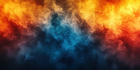 Poster - Colorful abstract smoke formation with vibrant hues of orange, blue, and yellow blending in dynamic patterns