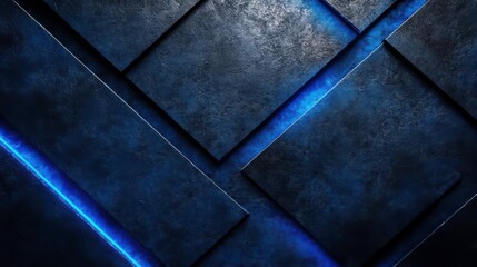 Poster - A textured blue and black background featuring layered panels with glowing edges, ideal for digital art or graphic design.