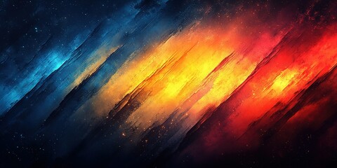 Poster - Vibrant abstract artwork displaying a blend of blue, orange, yellow, and red tones on a dark background