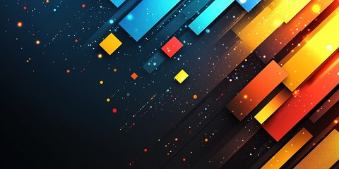 Poster - Colorful geometric shapes and light patterns create a vibrant digital background in abstract design