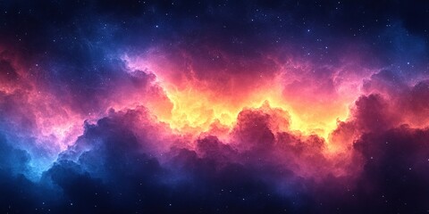 Poster - Vivid cosmic clouds illuminated by vibrant colors in an expansive night sky