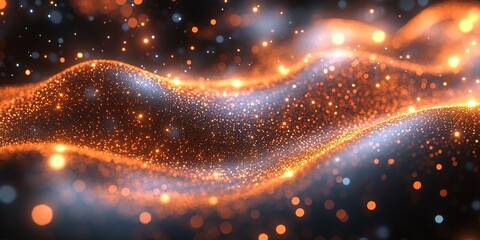 Poster - Vibrant flowing lights create an enchanting atmosphere with shimmering particles in a cosmic setting