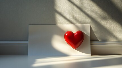 Sticker - Red Heart on White Card Against Textured Wall