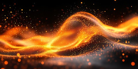 Poster - Warm glowing waves of golden light swirl through a dark space, creating an ethereal atmosphere of energy and motion