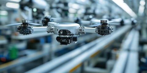 Poster - Advanced drone technology in a manufacturing facility for precision tasks and inspections
