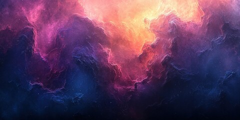 Poster - Vivid cosmic clouds blend colors of pink, purple, and blue in a mesmerizing display of galactic beauty at dusk