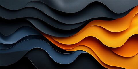 Poster - Abstract waves in shades of blue, black, and orange create a dynamic visual texture and depth in a modern design