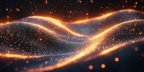 Poster - Dynamic waves of glowing particles create a mesmerizing visual experience in a dark environment