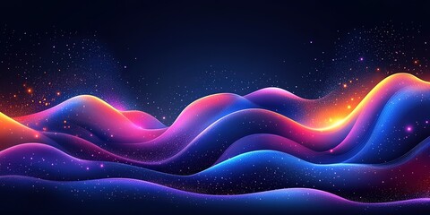 Poster - Vibrant waves of color and light create a stunning abstract landscape in a digital display at night