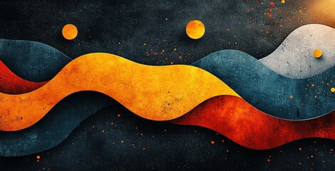 Poster - Abstract waves in vibrant colors create dynamic visual movement in a dark background