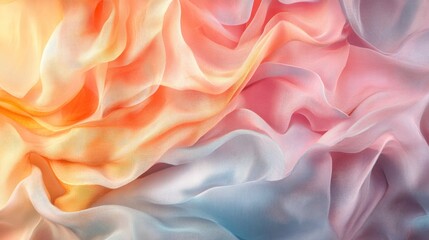 Poster - creative composition of layered organza fabric in pastel hues arranged to create dynamic and soft visual effect with