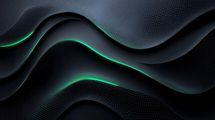 Poster - A striking abstract design featuring flowing layers in dark tones, highlighted by subtle green accents, creating a modern and dynamic visual effect.