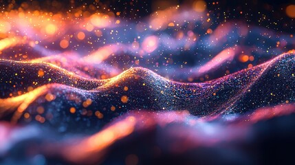 Poster - Abstract waves of shimmering light and particles