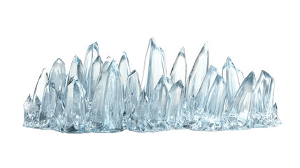 Poster - Close-up view of a group of ice crystals forming intricate patterns on a cold surface isolated on a white background.