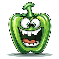 Poster - A Green Bell Pepper Cartoon Character Smiles Widely