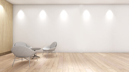 Poster - wood floor on white wall,white room space,3d rendering