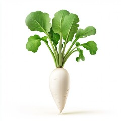 Aufkleber - A Single White Radish with Lush Green Leaves