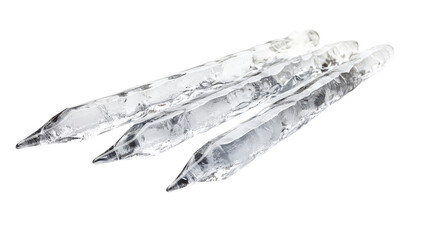 Poster - Close-up image of a clear crystal point with intricate natural formations and reflections in light isolated on a white background.