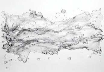 Poster - Transparent Flowing Water with Bubbling Drops in Motion, Capturing the Essence of Fluid Dynamics and Natural Beauty in a Clean, Minimalist Style