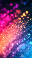 Poster - Fiber optic cables transmitting data creating a beautiful bokeh effect with a colorful gradient from pink to blue