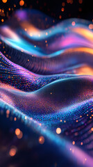 Leinwandbilder - Abstract colorful wave of particles flowing smoothly in a dark cyberspace with glowing lights