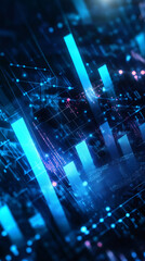 Fototapete - Blue bar graph rising, representing financial growth, digital business success, and upward economic momentum in contemporary market landscape